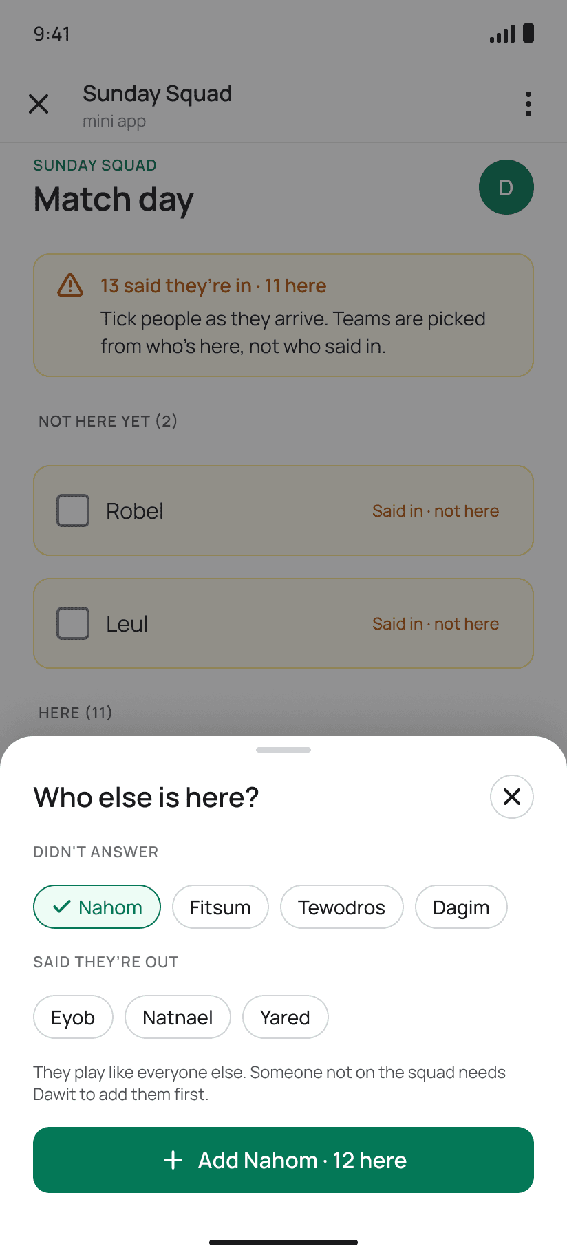 Android: adding someone who turned up without answering
