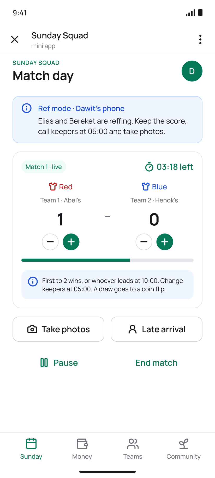 Android: ref mode during match 1