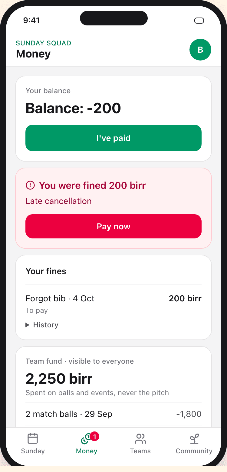 Version 1: a red 'You were fined' alert with only Pay now