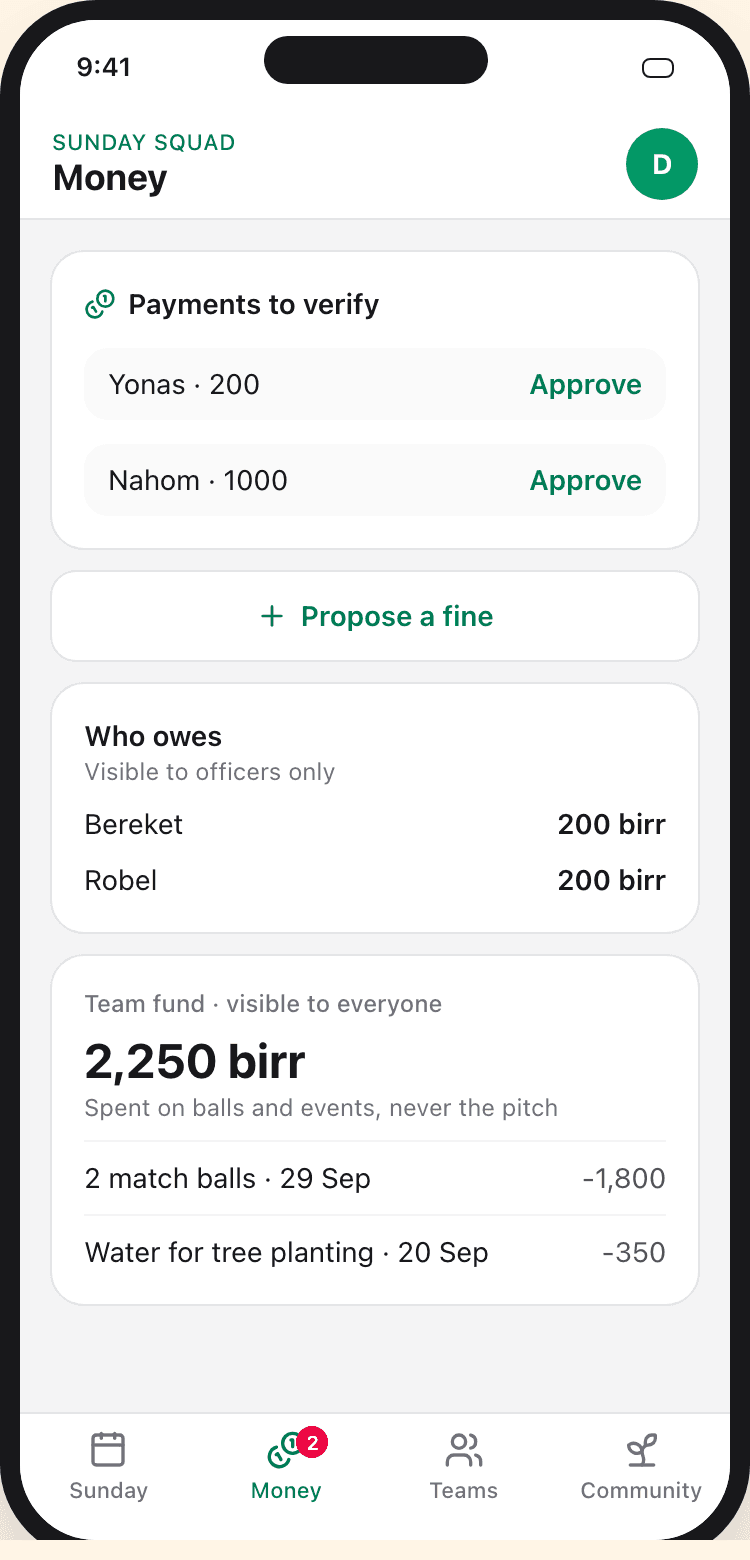 Version 1: payments listed by name and amount only