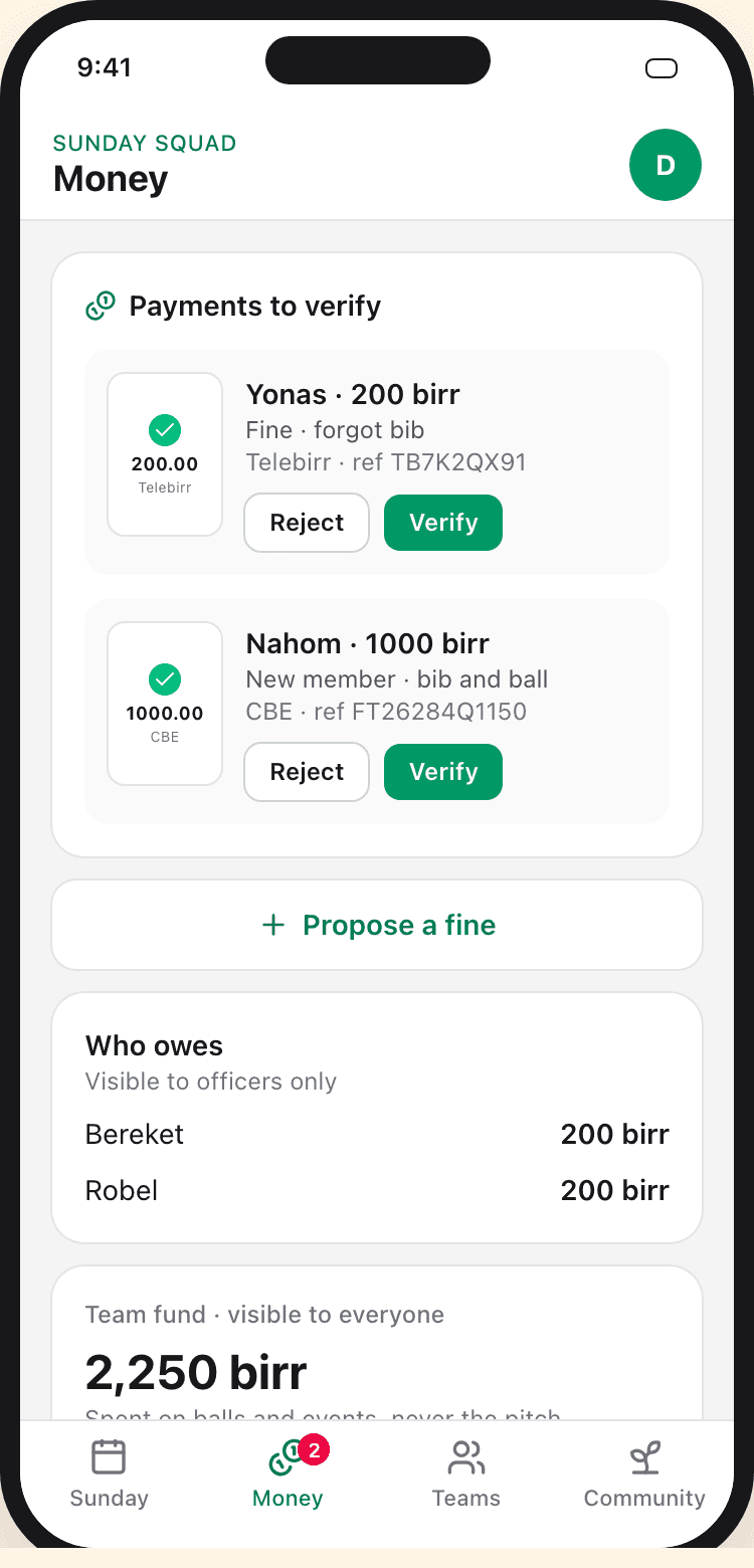 Version 2: each payment with its proof, method and reference